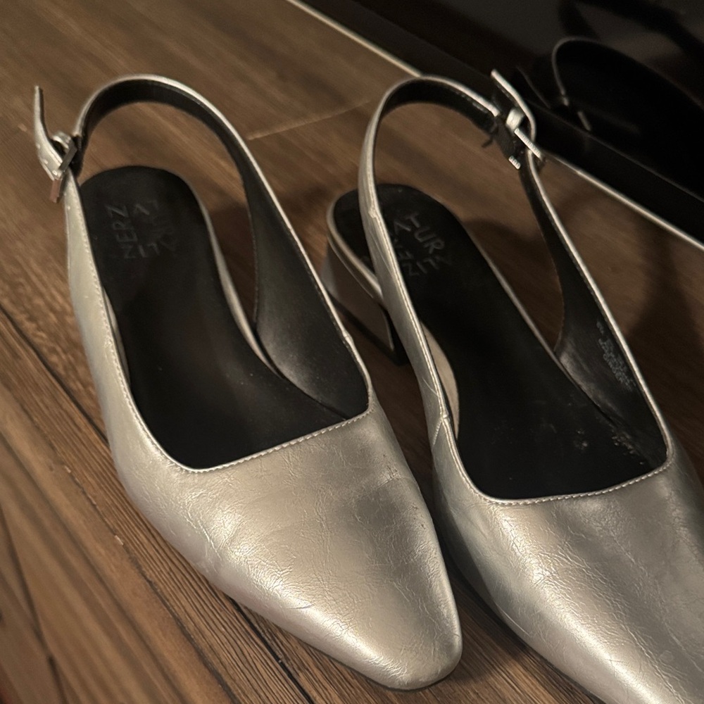 Naturalizer Silver Pointed-Toe Slingback Mules